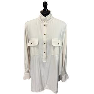 Mela Purdie Cream Utility Shirt AUS 12 US M Button Blouse Minimalist Travel